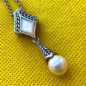 Genuine pearl MOP necklace  2 in 1 sterling silver removable pendant vintage